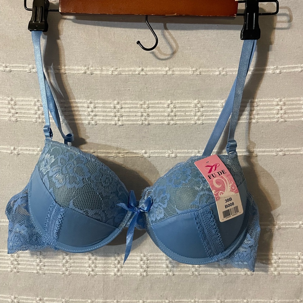 Fude. Intimate Blue Lace  Padded PushUp Underwire Bra